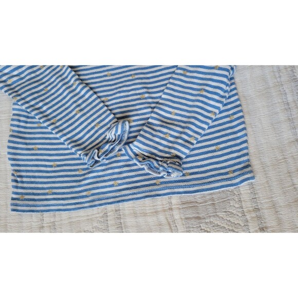 Boden Girls 5-6Y Striped Long Sleeve Top Blue White Gold Stars Ruffle Trim Cotto - Picture 8 of 8